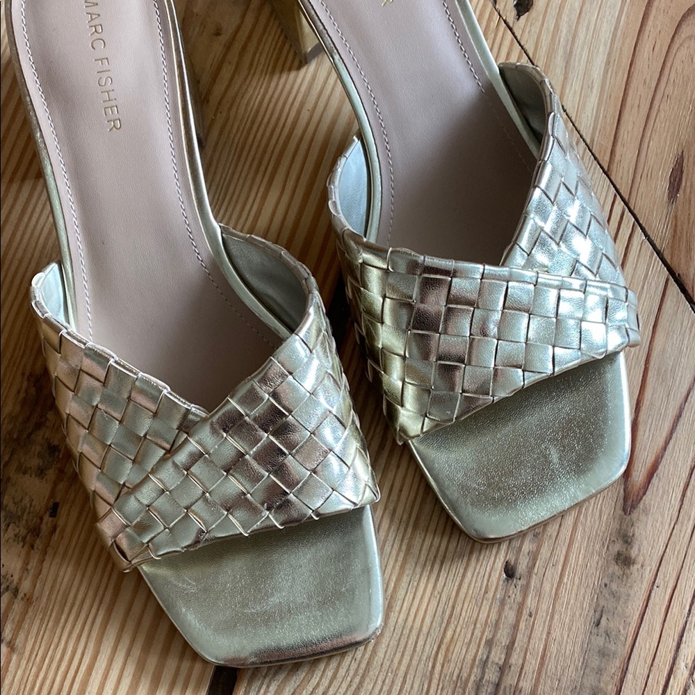Marc Fisher Gold Woven Mules - Picture 5 of 6